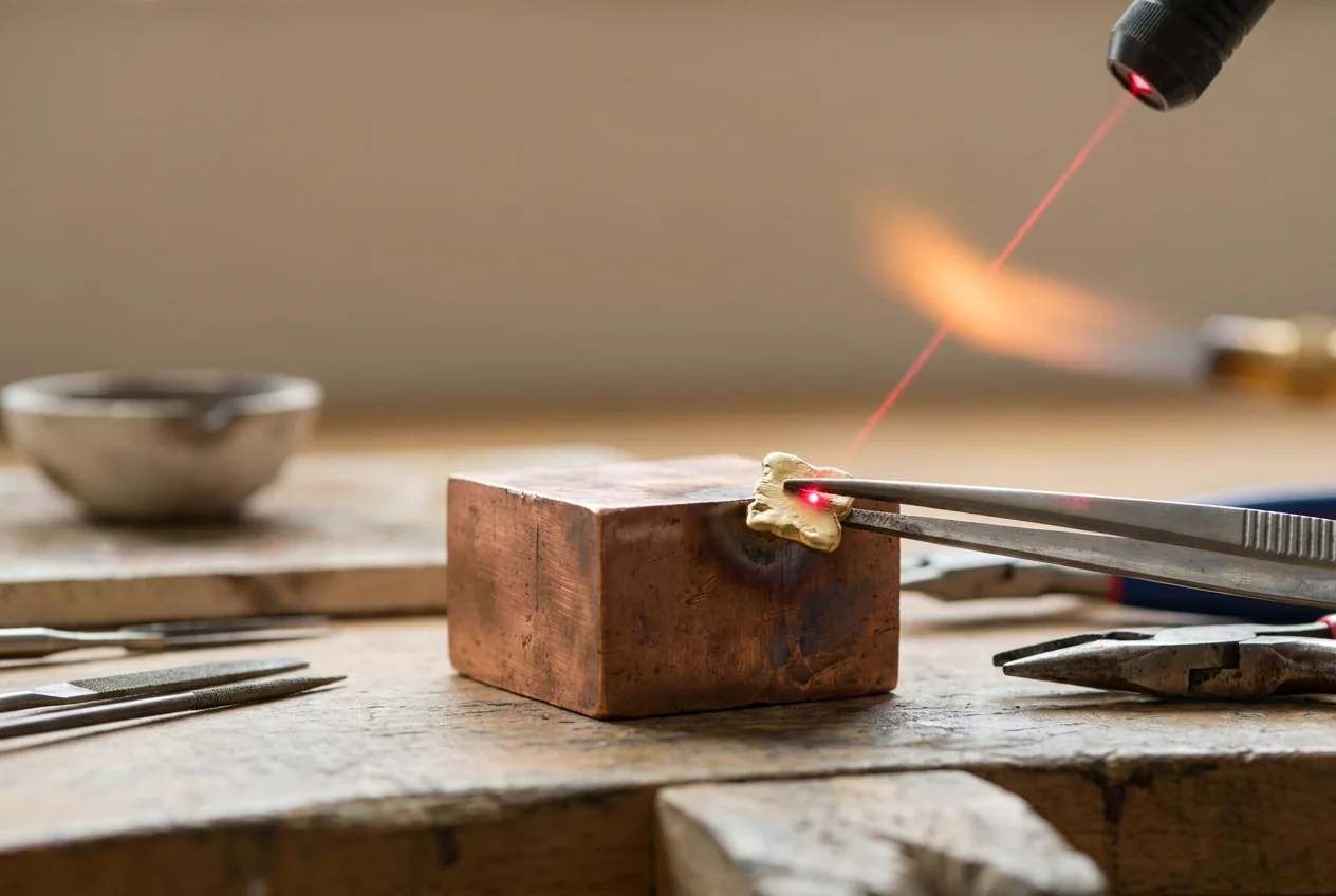 A sink placed in the heat path of a low karat gold piece where the base metal content carries heat away
