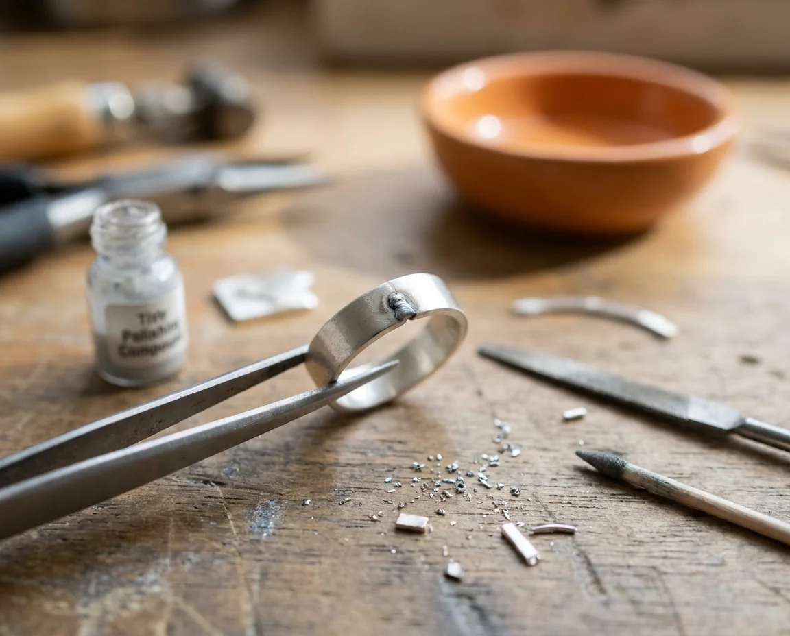 The small local area of a sterling piece that carries the grey ring after welding