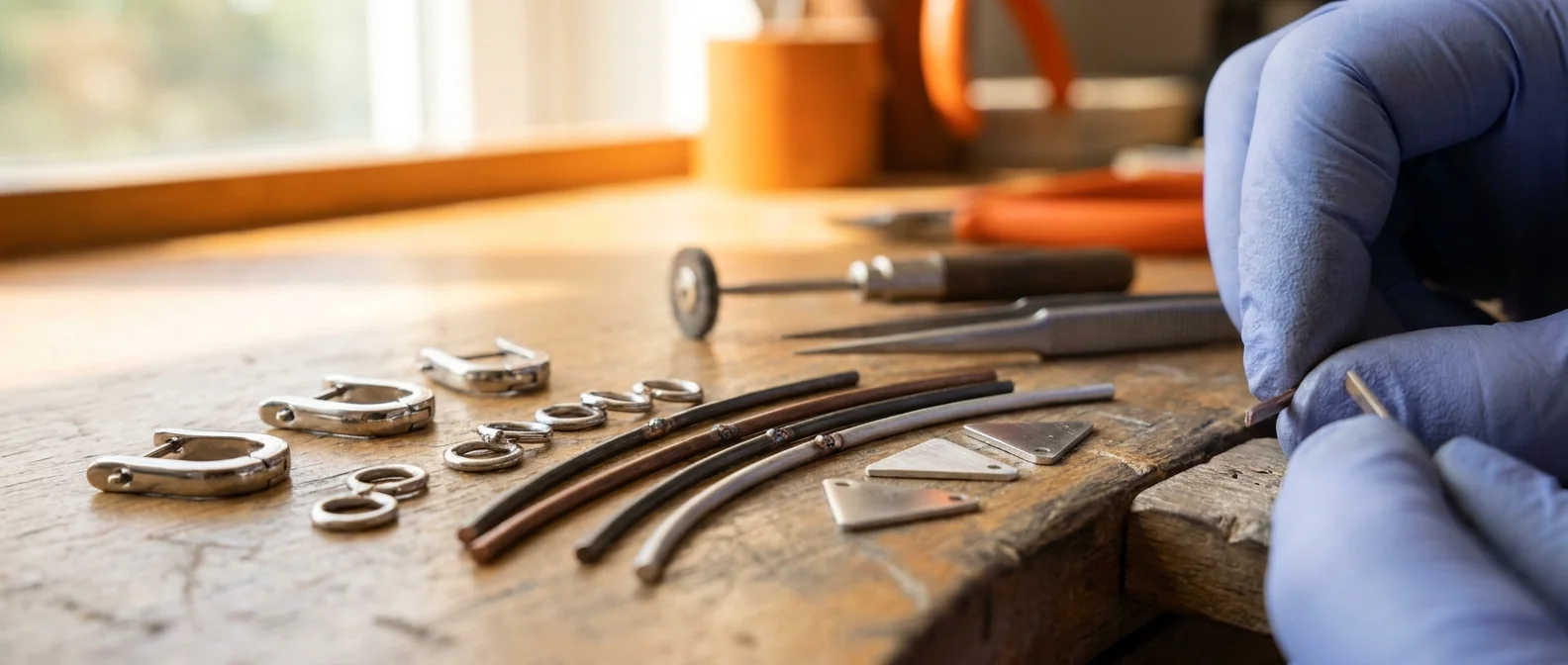 Steel and titanium findings alongside copper and aluminium offcuts, all welded from the same source as the precious metals