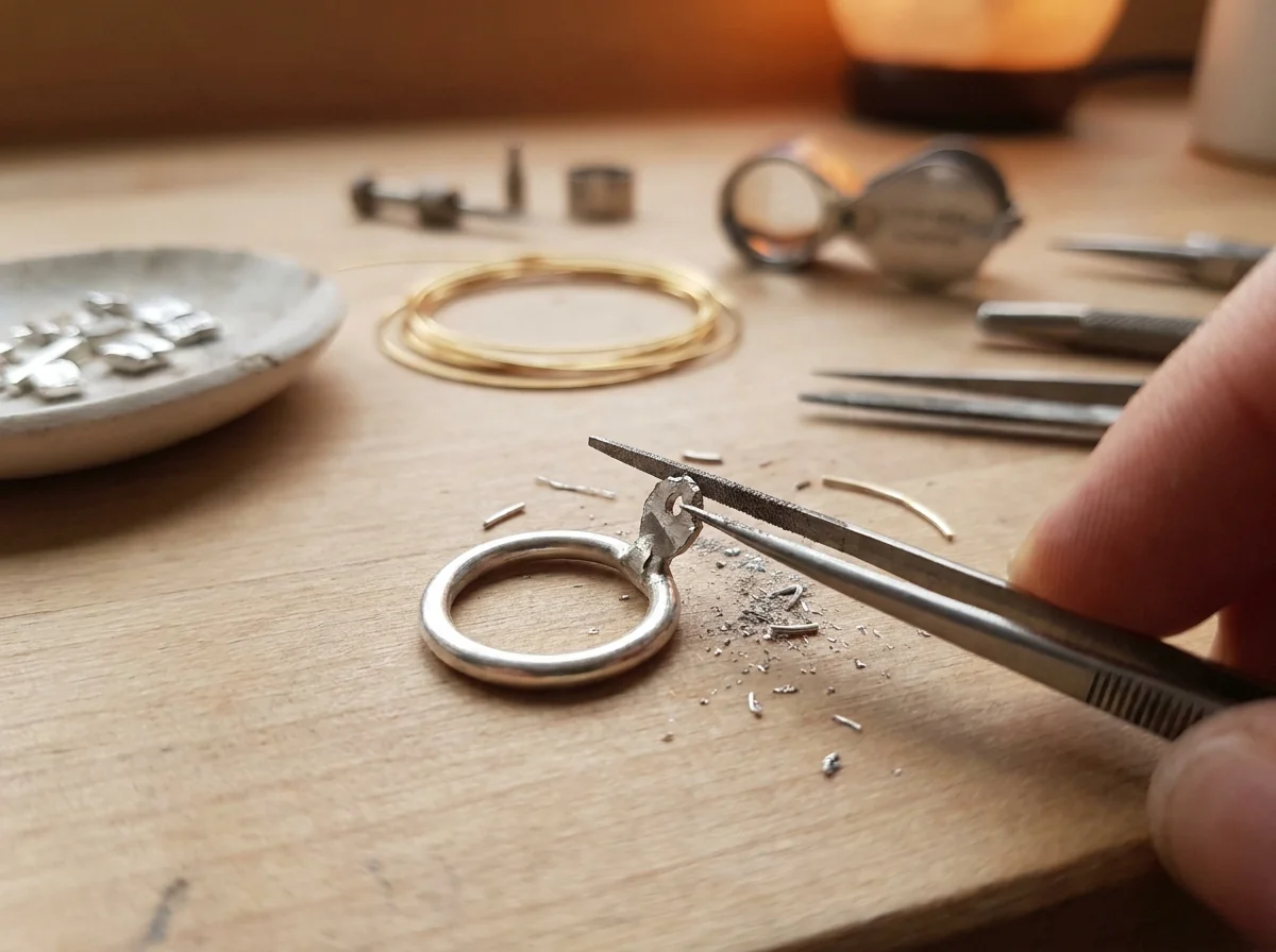 A holding tab broken off and dressed back to the outline under the jump ring