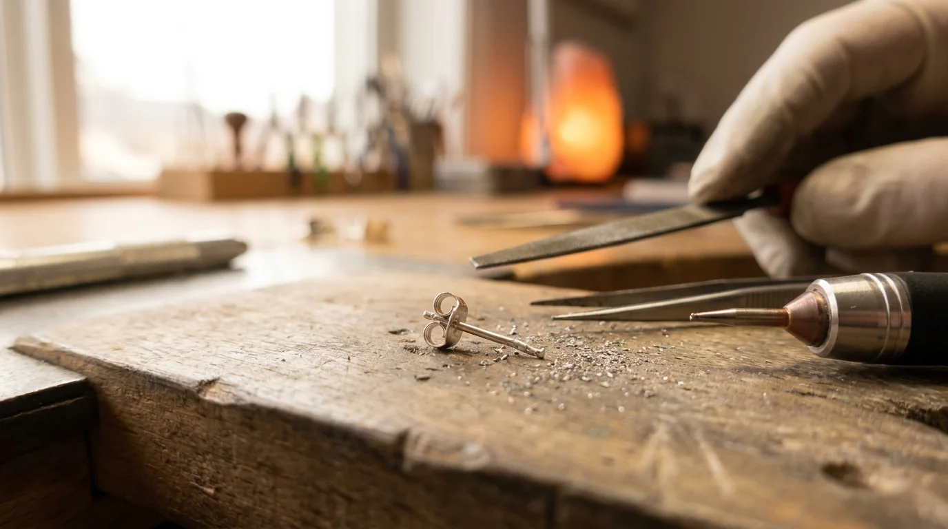 A broken earring post and butterfly back