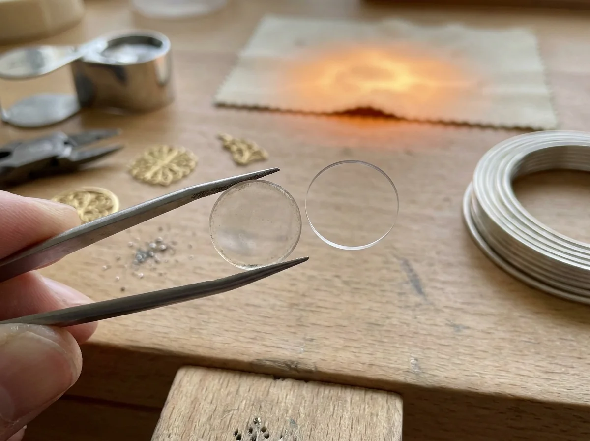 A clouded protective lens beside a clean one