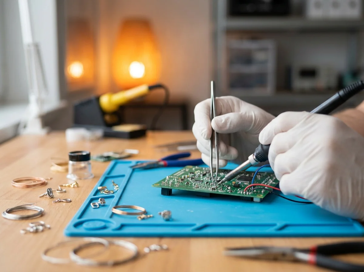 A laser power supply board being assembled in house