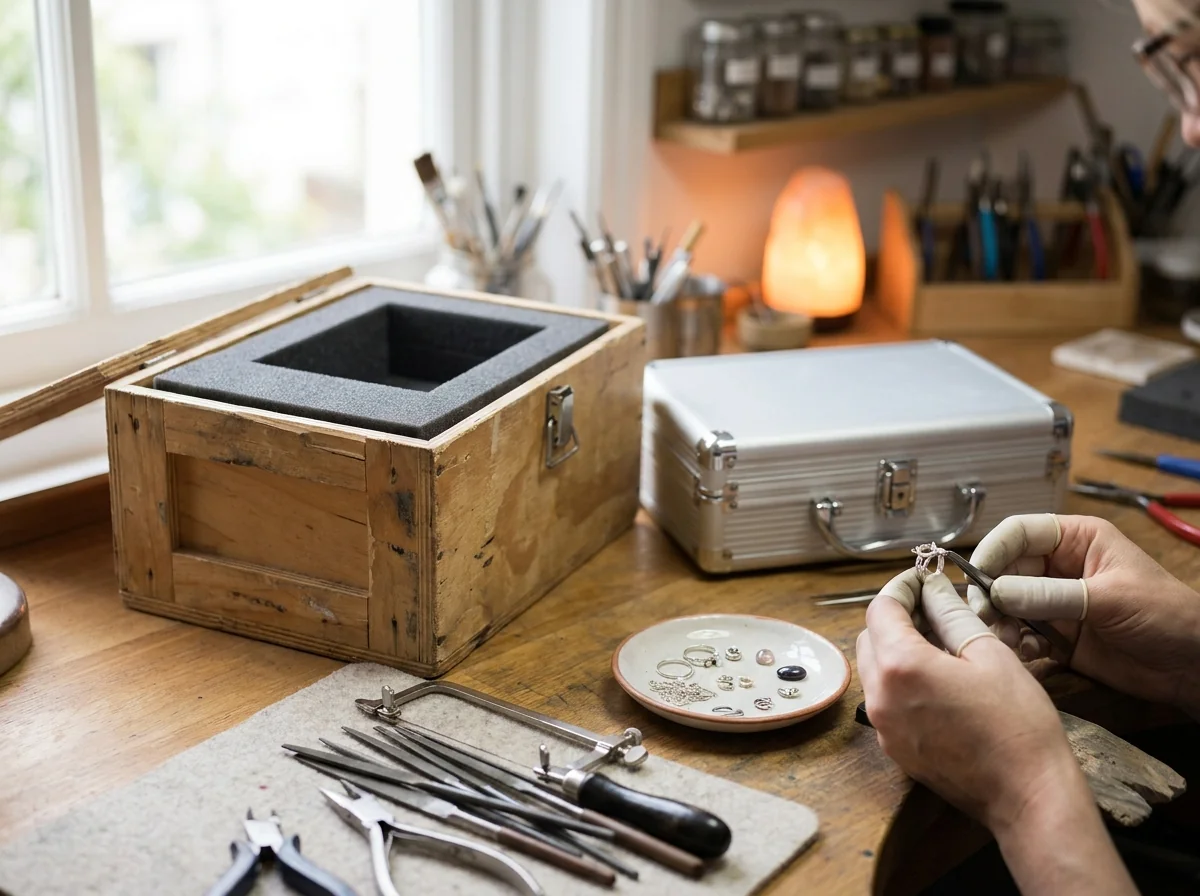 An export crate with foam packing and a metal case for the screen