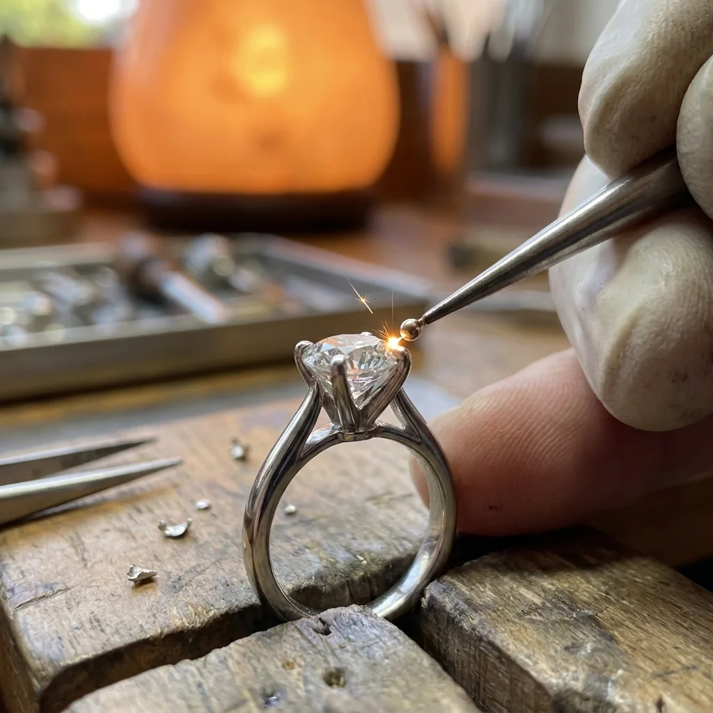 A platinum prong tip rebuilt on a diamond ring