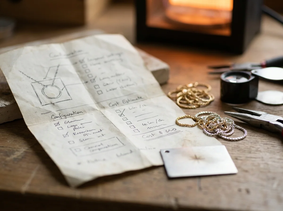 A configuration sheet filled in for a permanent jewelry business