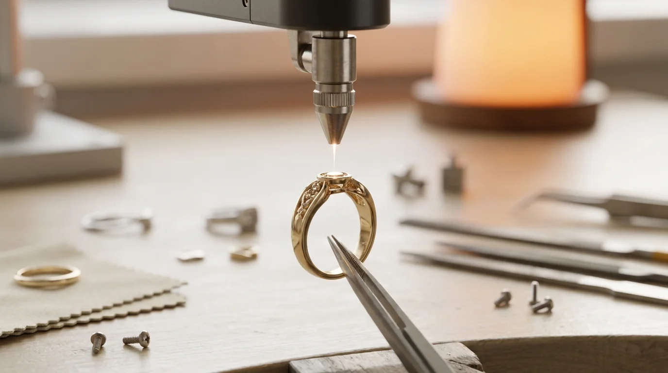 A ring held at the working position and in focus under the welding head