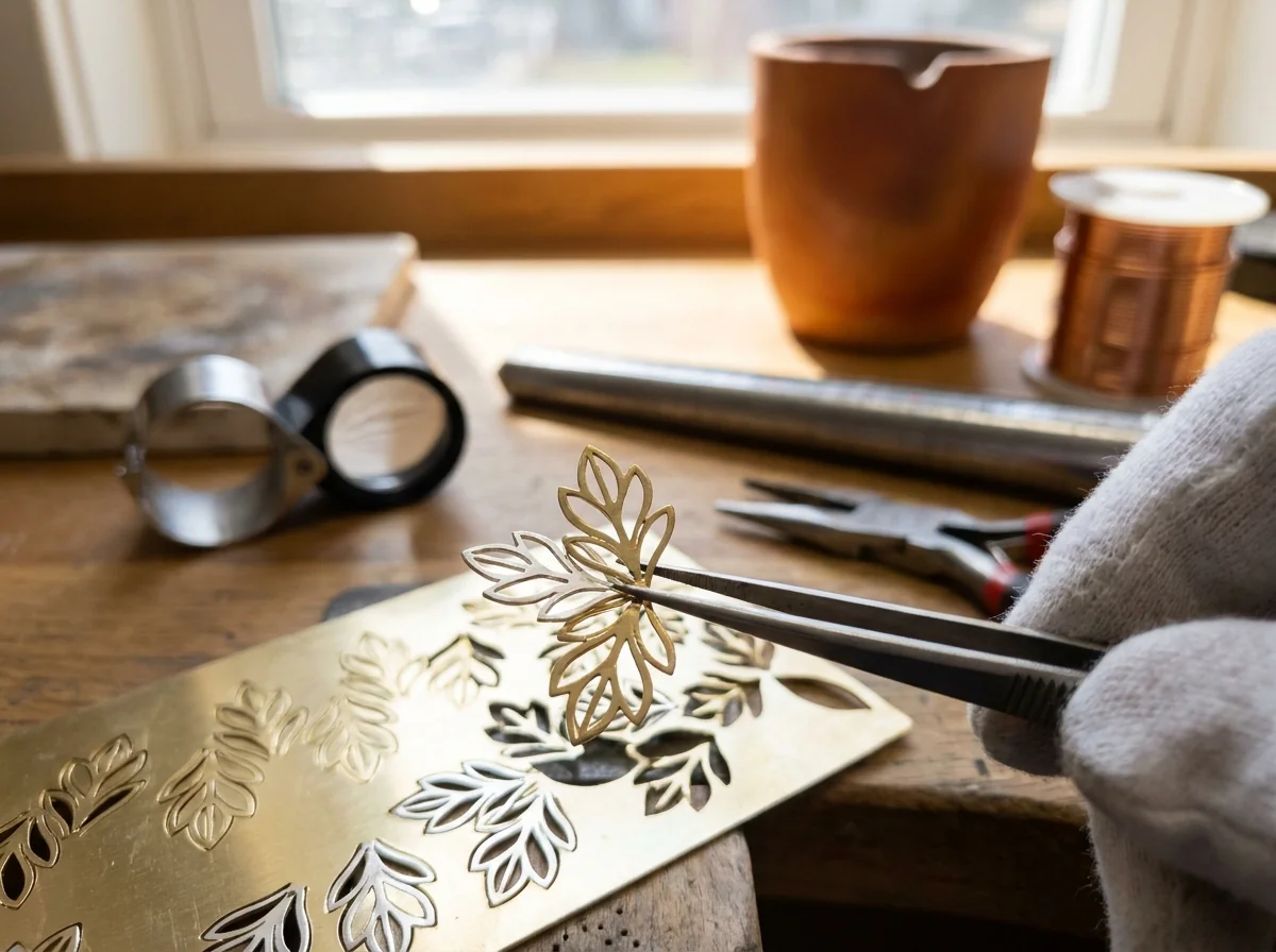 Cut thin-metal shapes lifted from the sheet