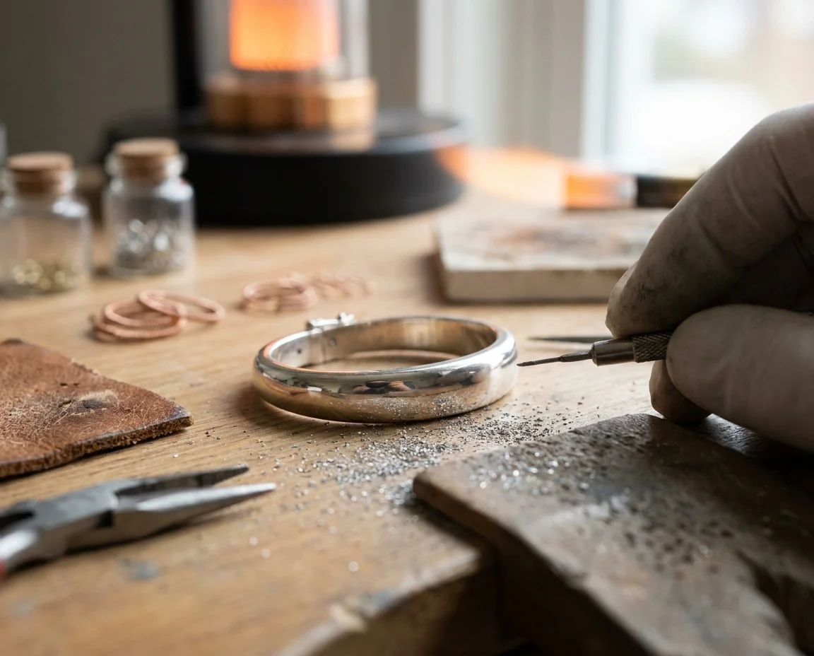Cast clasp arm with its polished outer curve marked as a finished face