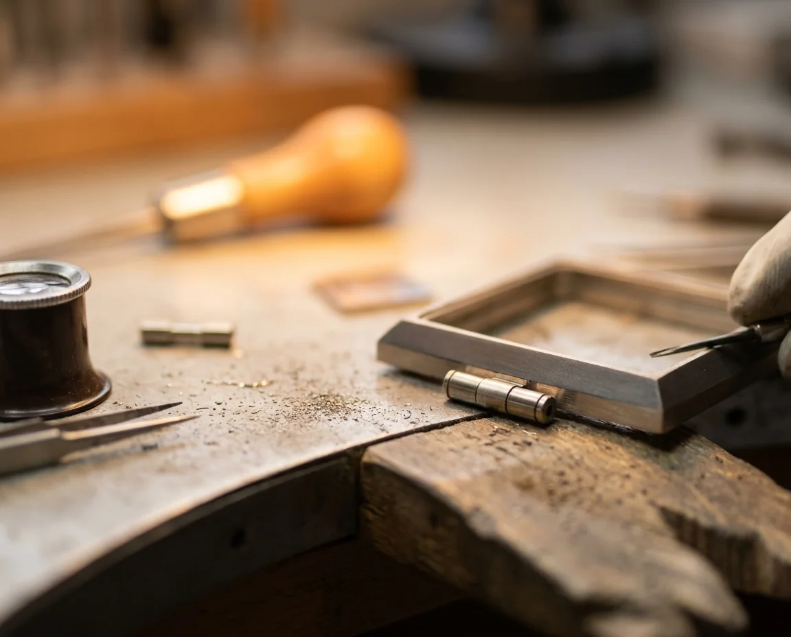 Hinge barrel on a frame front with the coated front face marked as a finished face